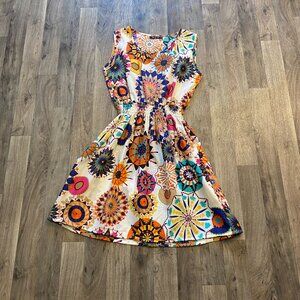 HXY Retro Mini Dress Lightweight Synched Waist Size Large